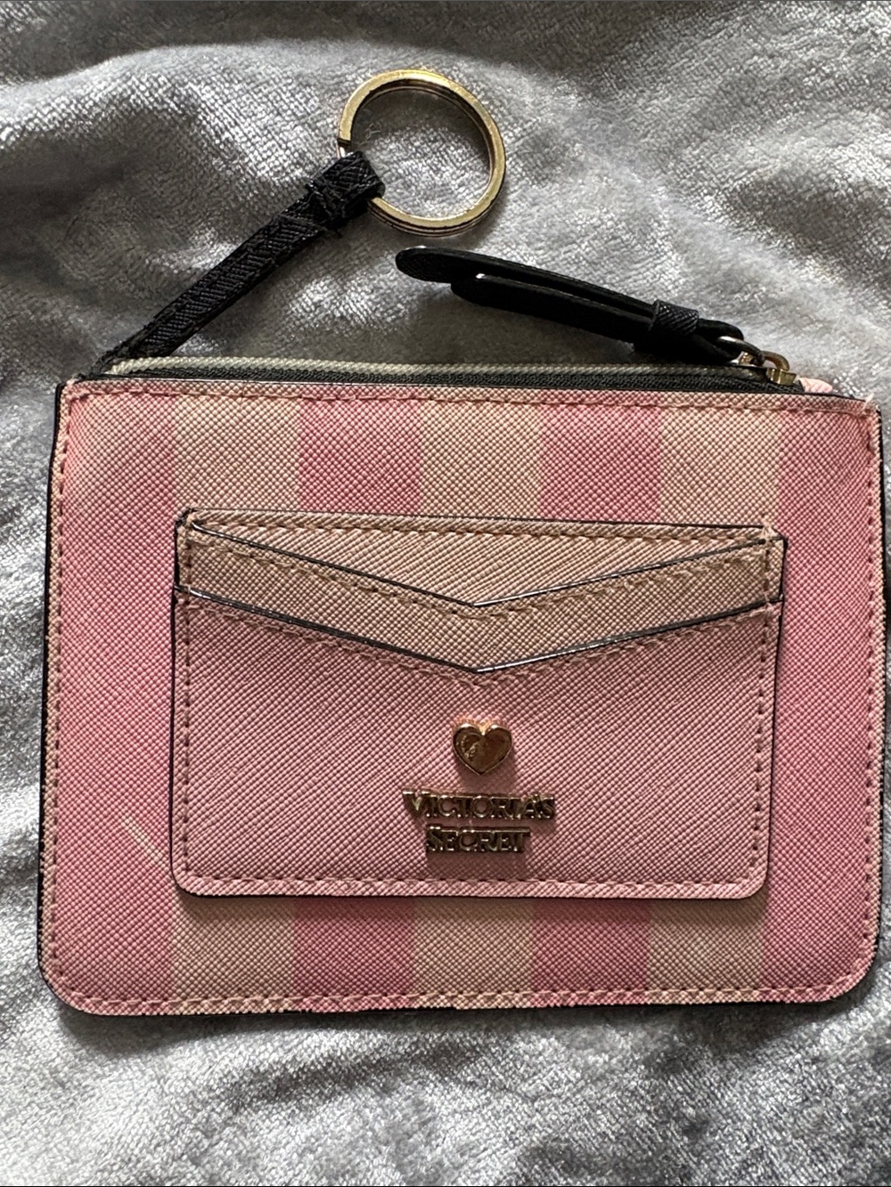 Victoria's Secret Pink Stripe Card Case with Key Ring